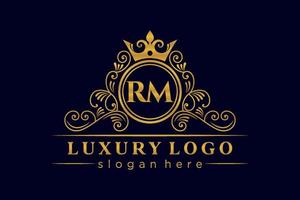 rm första brev guld calligraphic feminin blommig hand dragen heraldisk monogram antik årgång stil lyx logotyp design premie vektor