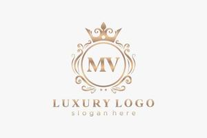 Royal Luxury Logo-Vorlage mit anfänglichem mv-Buchstaben in Vektorgrafiken für Restaurant, Lizenzgebühren, Boutique, Café, Hotel, Heraldik, Schmuck, Mode und andere Vektorillustrationen. vektor