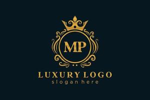 Royal Luxury Logo-Vorlage mit anfänglichem mp-Buchstaben in Vektorgrafiken für Restaurant, Lizenzgebühren, Boutique, Café, Hotel, Heraldik, Schmuck, Mode und andere Vektorillustrationen. vektor