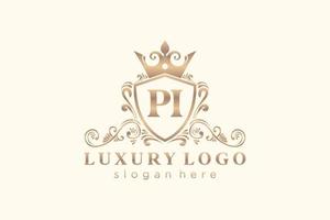 Royal Luxury Logo-Vorlage mit anfänglichem Pi-Buchstaben in Vektorgrafiken für Restaurant, Lizenzgebühren, Boutique, Café, Hotel, Heraldik, Schmuck, Mode und andere Vektorillustrationen. vektor