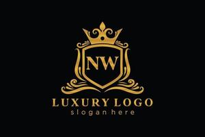 Royal Luxury Logo-Vorlage mit anfänglichem nw-Buchstaben in Vektorgrafiken für Restaurant, Lizenzgebühren, Boutique, Café, Hotel, Heraldik, Schmuck, Mode und andere Vektorillustrationen. vektor