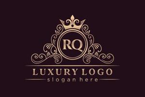 rq anfangsbuchstabe gold kalligrafisch feminin floral handgezeichnet heraldisch monogramm antik vintage stil luxus logo design premium vektor