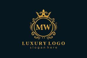 Royal Luxury Logo-Vorlage mit anfänglichem mw-Buchstaben in Vektorgrafiken für Restaurant, Lizenzgebühren, Boutique, Café, Hotel, Heraldik, Schmuck, Mode und andere Vektorillustrationen. vektor