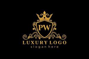 Royal Luxury Logo-Vorlage mit anfänglichem pw-Buchstaben in Vektorgrafiken für Restaurant, Lizenzgebühren, Boutique, Café, Hotel, Heraldik, Schmuck, Mode und andere Vektorillustrationen. vektor