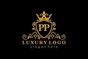 Royal Luxury Logo-Vorlage mit anfänglichem pp-Buchstaben in Vektorgrafiken für Restaurant, Lizenzgebühren, Boutique, Café, Hotel, Heraldik, Schmuck, Mode und andere Vektorillustrationen. vektor
