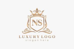 Initial ns Letter Royal Luxury Logo Vorlage in Vektorgrafiken für Restaurant, Lizenzgebühren, Boutique, Café, Hotel, heraldisch, Schmuck, Mode und andere Vektorillustrationen. vektor