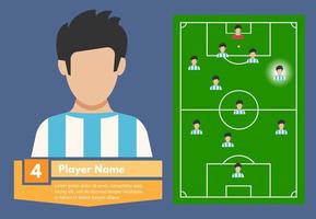 profil av de fotboll spelare och hans plats på de fotboll fält. vektor illustration