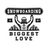 årgång retro vinter- sport åka skidor snowboard eller äventyr emblem, logotyp, bricka, märka. märke, affisch eller skriva ut. svartvit grafisk konst. gravyr träsnitt stil. vektor