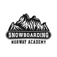 årgång retro vinter- sport åka skidor snowboard eller äventyr emblem, logotyp, bricka, märka. märke, affisch eller skriva ut. svartvit grafisk konst. gravyr träsnitt stil. vektor