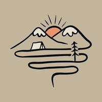 camping mono linje grafisk illustration vektor konst t-shirt design