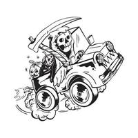 Sensenmann und Auto grafische Illustration Vektorgrafiken T-Shirt-Design vektor