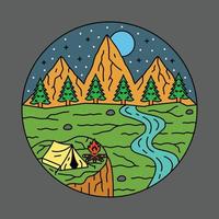camping utomhus- ensam på natt grafisk illustration vektor konst t-shirt design
