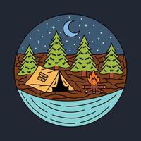 camping i de tyst natur på natt grafisk illustration vektor konst t-shirt design