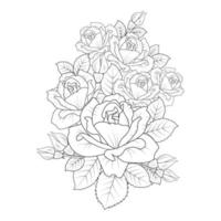 rote Rose Blumenstrauß Umriss Vektorgrafiken mit Rosenblättern für Erwachsene Malvorlagen vektor