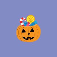 Kürbis gefüllt mit Süßigkeiten für Halloween-Party vektor