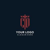 co första monogram logotyper med svärd och skydda form design vektor