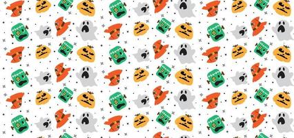 Halloween-Muster mit Kürbis, Zombie und Geist auf weißem Hintergrund vektor