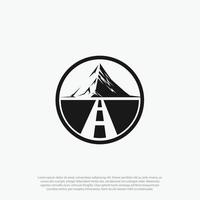 minimalistische landschaft hügel, berggipfel und straßen silhouette abgerundeter logo design vektor