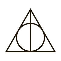 Heiligtümer des Todes, ein Symbol aus dem Harry-Potter-Buch. ein Zauberstab, ein Auferstehungsstein und ein Tarnumhang. Vektor-Illustration