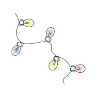 bunt leuchtende weihnachtslichter. Weihnachtsgirlande mit Glühbirnen. fortlaufende einzeilige Zeichnung. Vektor-Illustration. vektor