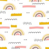 nahtloser Hintergrund mit Regenbogen. abstrakte Streifen und Punkte im Doodle-Stil. Design für Kinderzimmer, Tapeten und Kleidung vektor