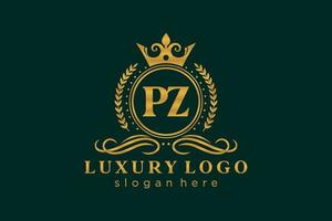 Royal Luxury Logo-Vorlage mit anfänglichem pz-Buchstaben in Vektorgrafiken für Restaurant, Lizenzgebühren, Boutique, Café, Hotel, Heraldik, Schmuck, Mode und andere Vektorillustrationen. vektor