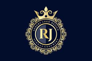 rj anfangsbuchstabe gold kalligrafisch feminin floral handgezeichnet heraldisch monogramm antik vintage stil luxus logo design premium vektor