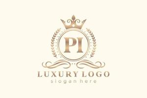 Royal Luxury Logo-Vorlage mit anfänglichem Pi-Buchstaben in Vektorgrafiken für Restaurant, Lizenzgebühren, Boutique, Café, Hotel, Heraldik, Schmuck, Mode und andere Vektorillustrationen. vektor