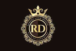 Rd Anfangsbuchstabe Gold kalligraphisch feminin floral handgezeichnet heraldisches Monogramm Antik Vintage Stil Luxus Logo Design Premium Vektor