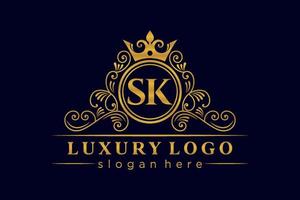 sk Anfangsbuchstabe Gold kalligraphisch feminin floral handgezeichnet heraldisches Monogramm Antik Vintage Stil Luxus Logo Design Premium Vektor