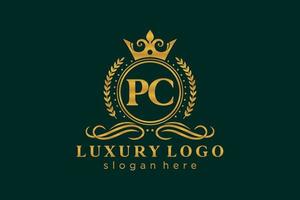 Royal Luxury Logo-Vorlage mit anfänglichem PC-Buchstaben in Vektorgrafiken für Restaurant, Lizenzgebühren, Boutique, Café, Hotel, Heraldik, Schmuck, Mode und andere Vektorillustrationen. vektor
