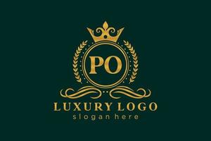 Royal Luxury Logo-Vorlage mit anfänglichem po-Buchstaben in Vektorgrafiken für Restaurant, Lizenzgebühren, Boutique, Café, Hotel, Heraldik, Schmuck, Mode und andere Vektorillustrationen. vektor