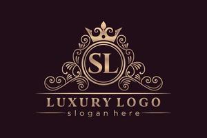 sl anfangsbuchstabe gold kalligrafisch feminin floral handgezeichnet heraldisch monogramm antik vintage stil luxus logo design premium vektor
