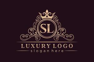 sl första brev guld calligraphic feminin blommig hand dragen heraldisk monogram antik årgång stil lyx logotyp design premie vektor