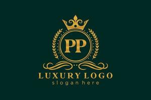 Royal Luxury Logo-Vorlage mit anfänglichem pp-Buchstaben in Vektorgrafiken für Restaurant, Lizenzgebühren, Boutique, Café, Hotel, Heraldik, Schmuck, Mode und andere Vektorillustrationen. vektor