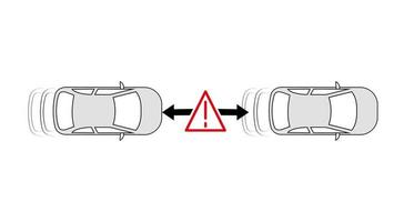 automatisches Bremssystem. Auto nähert sich Fahrzeug voraus Warnschild-Symbol. gefährliches Annäherungszeichen. automatisches Bremssystem. moderne skizzenzeichnung. bearbeitbares Zeilensymbol. vektor