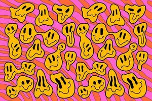 psychedelische groovige flüssige Emojis. Acid-Rave-Tapete. vektor