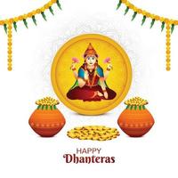 göttin maa laxmi illustration mit münzen für indisches festival haapy dhanteras hintergrund vektor