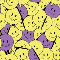 roligt leende galet smält ansikte sömlös mönster konst. vektorillustration psykedelisk retrografik. positiva bra vibbar smiley faces, acid, high, melt, trip, tapeter seamless mönster. y2k estetisk vektor