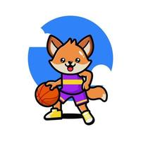 glücklicher süßer fuchs, der basketball spielt vektor