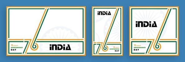 sjuttio sex 76 år Indien oberoende dag, 15 av augusti text i saffran tecken med Indien element på Färg bakgrund vektor