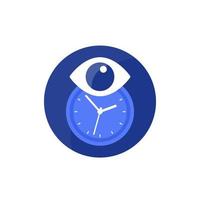 Auge und Uhr, Zeitsymbol, flacher Vektor