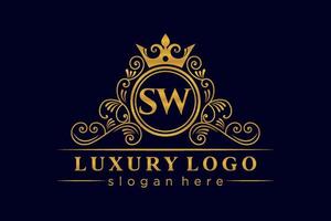 sw anfangsbuchstabe gold kalligraphisch feminin floral handgezeichnet heraldisch monogramm antik vintage stil luxus logo design premium vektor