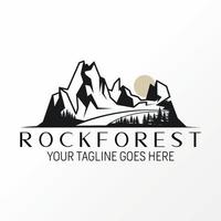 Einzigartiger, aber einfacher Berg mit Wald und Sonnenaufgang Bild Grafik Symbol Logo Design abstraktes Konzept Vektor Stock. kann als Symbol für Abenteuer oder Landschaft verwendet werden