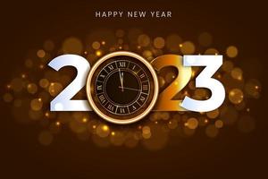 Bokeh-Hintergrund des neuen Jahres 2023 mit goldener Uhr vektor