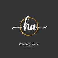 ha Anfangshandschrift und Signatur-Logo-Design mit Kreis. schönes design handgeschriebenes logo für mode, team, hochzeit, luxuslogo. vektor