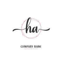 ha Anfangshandschrift und Signatur-Logo-Design mit Kreis. schönes design handgeschriebenes logo für mode, team, hochzeit, luxuslogo. vektor