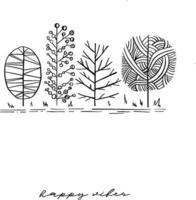 Postkarte. Bäume. fröhliche stimmung und illustrationskarte vektor