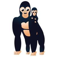schwarzer Gorilla-Zeichentrickfigur im kindlichen Stil, Zootier isoliert auf weißem Hintergrund, Gestaltungselement für Poster oder Muster, afrikanische tropische Fauna vektor