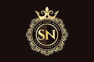 sn anfangsbuchstabe gold kalligrafisch feminin floral handgezeichnet heraldisch monogramm antik vintage stil luxus logo design premium vektor